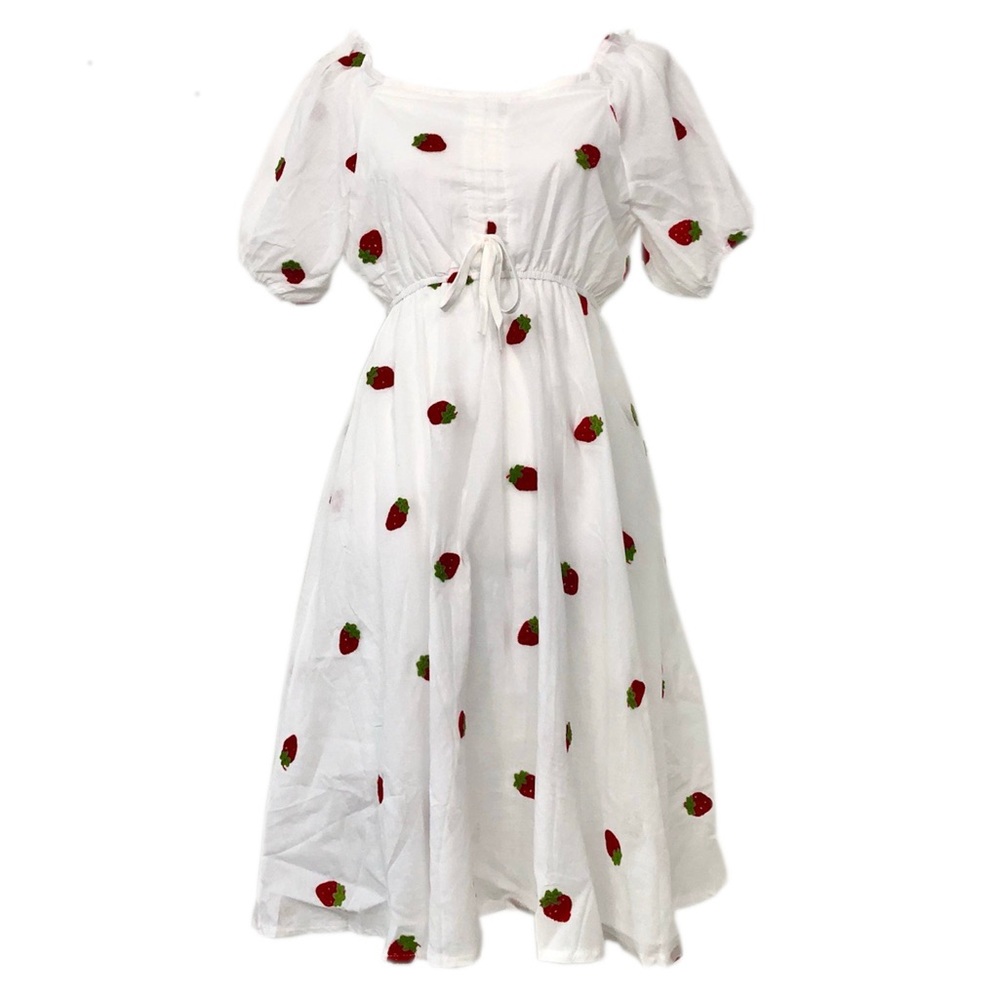 Strawberry Cottagecore Summer Milkmaid Dress